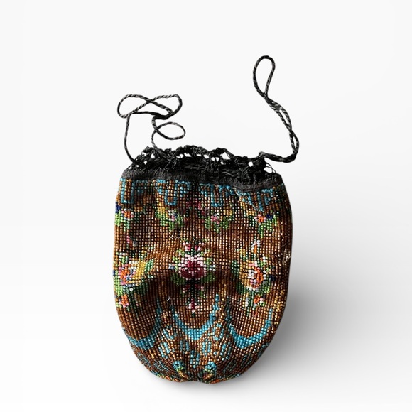 Antique Vintage Victorian Elegant Beaded Drawstring Bag - Picture 2 of 5